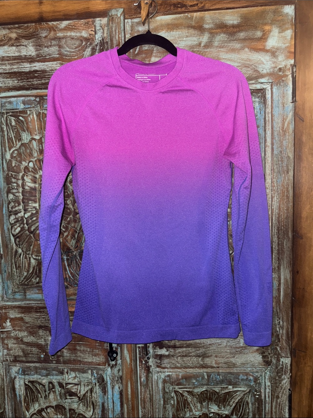 Figs Salta Women's Long Sleeve Ombre underscrub top in Pink and Purple